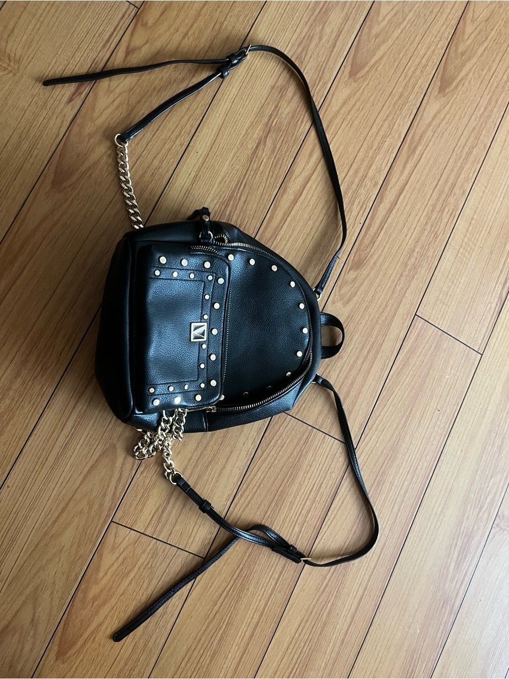 Victoria’s Secret Black Mini Backpack Purse with Gold Chain Detail